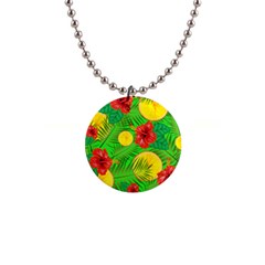 Orange Tropics Green Button Necklaces by snowwhitegirl