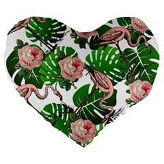 Flamingo Floral White Large 19  Premium Heart Shape Cushions by snowwhitegirl