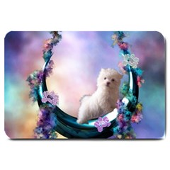 Cute Little Maltese Puppy On The Moon Large Doormat  by FantasyWorld7