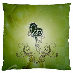 Wonderful Butterlies , Green Colors Large Flano Cushion Case (one Side) by FantasyWorld7