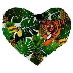 Tropical Pelican Tiger Jungle Large 19  Premium Heart Shape Cushions by snowwhitegirl