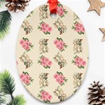 Retro Dog Floral Pattern Ecru Oval Ornament (Two Sides) Front