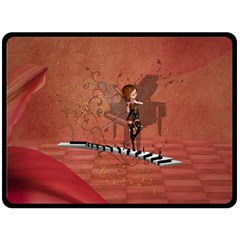 Cute Fairy Dancing On A Piano Double Sided Fleece Blanket (large)  by FantasyWorld7