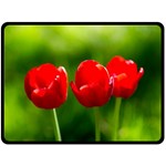 Three Red Tulips, Green Background Fleece Blanket (Large)  80 x60  Blanket Front