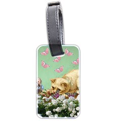 Cat And Butterflies Green Luggage Tags (two Sides) by snowwhitegirl