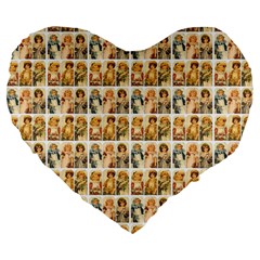 Victorian Girl Labels Large 19  Premium Flano Heart Shape Cushions by snowwhitegirl