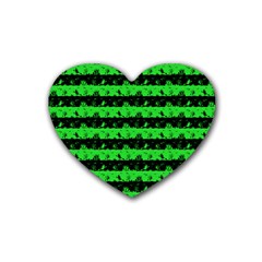 Monster Green And Black Halloween Nightmare Stripes  Rubber Coaster (heart)  by PodArtist