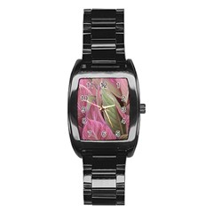 Pink Leaves Stainless Steel Barrel Watch by snowwhitegirl