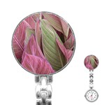 Pink Leaves Stainless Steel Nurses Watch Front