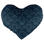 Damask Blue Large 19  Premium Heart Shape Cushions Back