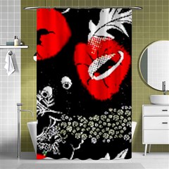 Red Poppy Flowers On Gray Background By Flipstylez Designs Shower Curtain 48  X 72  (small)  by flipstylezfashionsLLC