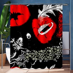 Red Poppy Flowers On Gray Background By Flipstylez Designs Shower Curtain 60  X 72  (medium)  by flipstylezfashionsLLC