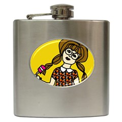 Girl With Popsicle Yellow Background Hip Flask (6 Oz) by snowwhitegirl