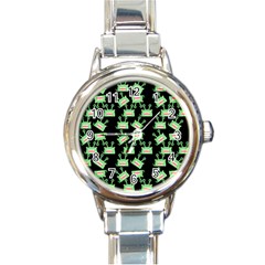 Green Alien Monster Pattern Black Round Italian Charm Watch by snowwhitegirl