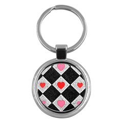 Diamonds Hearts Mosaic Pattern Key Chains (round)  by Simbadda