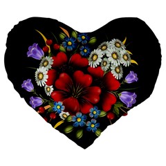 Flower Decoration Bouquet Of Flowers Large 19  Premium Flano Heart Shape Cushions by Sapixe