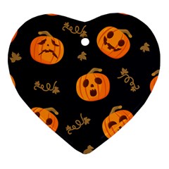 Funny Scary Black Orange Halloween Pumpkins Pattern Heart Ornament (two Sides) by HalloweenParty