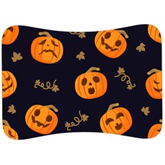 Funny Scary Black Orange Halloween Pumpkins Pattern Velour Seat Head Rest Cushion by HalloweenParty