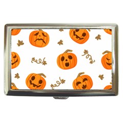 Funny Spooky Halloween Pumpkins Pattern White Orange Cigarette Money Case by HalloweenParty