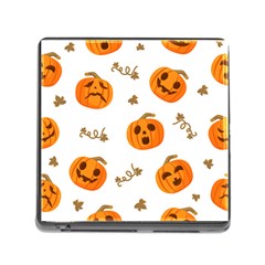 Funny Spooky Halloween Pumpkins Pattern White Orange Memory Card Reader (square 5 Slot) by HalloweenParty