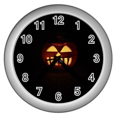 Funny Spooky Scary Halloween Pumpkin Jack O Lantern Wall Clock (silver) by HalloweenParty