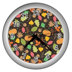 Thanksgiving Pattern Wall Clock (silver) by Valentinaart