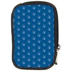 Quebec French Royal Fleur De Lys Elegant Pattern Blue Blue Quebec Fleur De Lys Pattern Blue Compact Camera Leather Case by Quebec