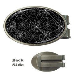 Pattern Spiderweb Halloween Gothic On Black Background Money Clips (oval)  by genx