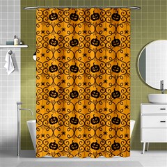 Pattern Pumpkin Spider Vintage Halloween Gothic Orange And Black Shower Curtain 48  X 72  (small)  by genx