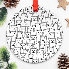 Funny Cat Pattern Organic Style Minimalist On White Background Round Ornament (two Sides) by genx