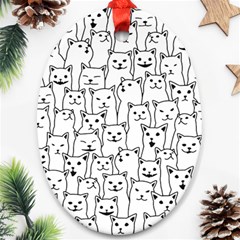 Funny Cat Pattern Organic Style Minimalist On White Background Oval Ornament (two Sides) by genx