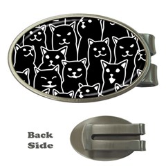 Funny Cat Pattern Organic Style Minimalist On Black Background Money Clips (oval)  by genx