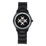 Official Logo Kekistan Circle Black and White on black background Stainless Steel Round Watch Front