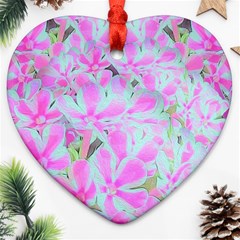 Hot Pink And White Peppermint Twist Flower Petals Heart Ornament (two Sides) by myrubiogarden