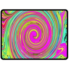 Groovy Abstract Pink, Turquoise And Yellow Swirl Double Sided Fleece Blanket (large)  by myrubiogarden