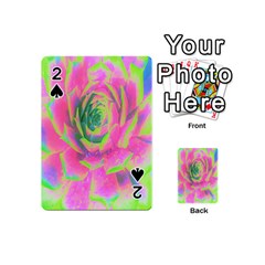 Lime Green And Pink Succulent Sedum Rosette Playing Cards 54 (mini) by myrubiogarden