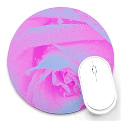 Perfect Hot Pink And Light Blue Rose Detail Round Mousepads by myrubiogarden