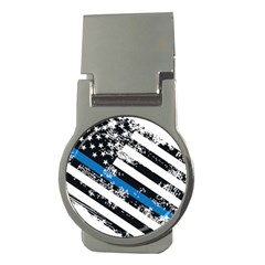 Usa Flag The Thin Blue Line I Back The Blue Usa Flag Grunge On White Background Money Clips (round)  by snek