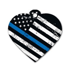 Usa Flag The Thin Blue Line I Back The Blue Usa Flag Grunge On Black Background Dog Tag Heart (one Side) by snek