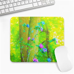 Hot Pink Abstract Rose Of Sharon On Bright Yellow Large Mousepads by myrubiogarden