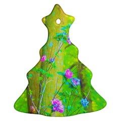 Hot Pink Abstract Rose Of Sharon On Bright Yellow Ornament (christmas Tree)  by myrubiogarden