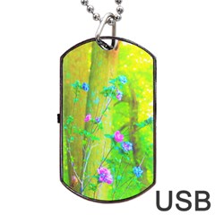 Hot Pink Abstract Rose Of Sharon On Bright Yellow Dog Tag Usb Flash (one Side) by myrubiogarden