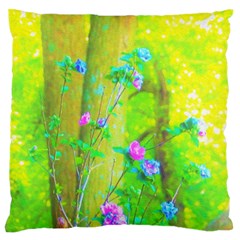 Hot Pink Abstract Rose Of Sharon On Bright Yellow Standard Flano Cushion Case (two Sides) by myrubiogarden