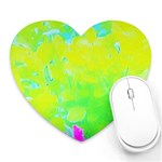 Fluorescent Yellow And Pink Abstract Garden Foliage Heart Mousepads Front