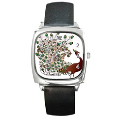 Peacock Graceful Bird Animal Square Metal Watch by Wegoenart