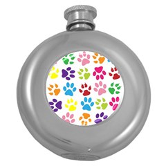 Paw Print Paw Prints Background Round Hip Flask (5 Oz) by Wegoenart