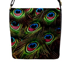 Peacock Feathers Feather Color Flap Closure Messenger Bag (l) by Wegoenart