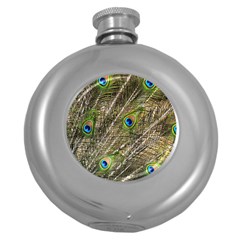 Peacock Feathers Color Plumag Round Hip Flask (5 Oz) by Wegoenart