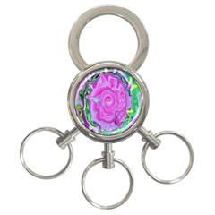 Groovy Pink, Blue And Green Abstract Liquid Art 3-ring Key Chains by myrubiogarden