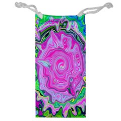 Groovy Pink, Blue And Green Abstract Liquid Art Jewelry Bag by myrubiogarden